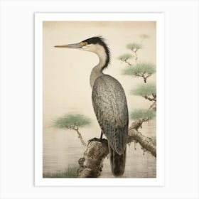 Ohara Koson Inspired Bird Painting Cormorant 2 Art Print