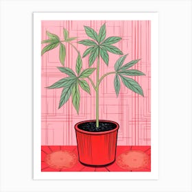 Pink And Red Plant Illustration Red Edged Dracaena 1 Art Print