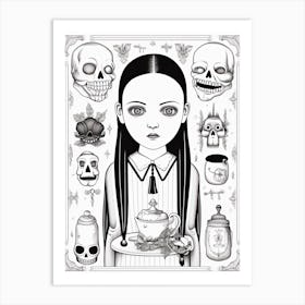 Wednesday Addams World Line Art 2 Fan Art Art Print