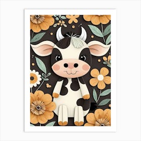 Floral Cute Baby Cow Nursery (13) Art Print