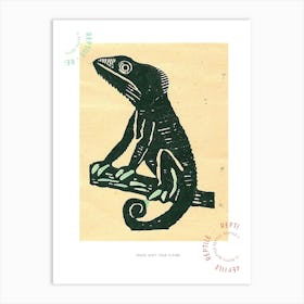 Block Print Chameleon 2 Poster Art Print