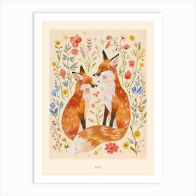 Folksy Floral Animal Drawing Fox 4 Poster Art Print