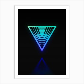 Neon Blue and Green Abstract Geometric Glyph on Black n.0012 Art Print