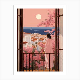 Marbella Spain 4 Vintage Pink Travel Illustration Art Print