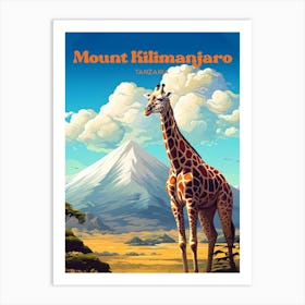 Mount Kilimanjaro Tanzania Wildlife Travel Art Illustration Art Print