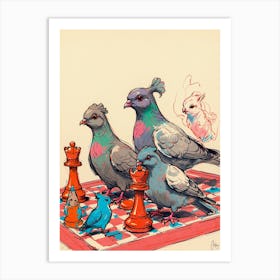 Pigeons On Chess Art Print