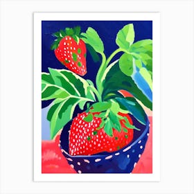 Strawberry Plant,, Fruit, Colourful Brushstroke Painting Art Print