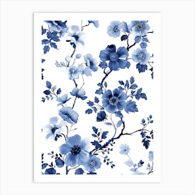 Blue And White Floral Pattern 20 Art Print