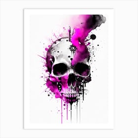 Skull With Watercolor Or Splatter Effects Pink Stream Punk Art Print