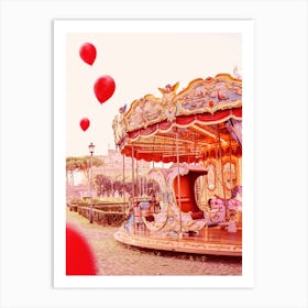 Red Balloons Carousel, Rome Art Print