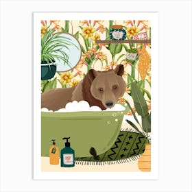 Bear In Bathtub In Springtime Bathroom Affiche