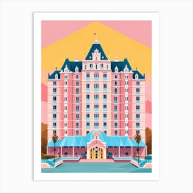 Pink Bold Grand Hotel Planimetric Wes Anderson Style Popping Colours Art Print