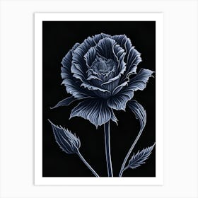 A Carnation In Black White Line Art Vertical Composition 49 Art Print