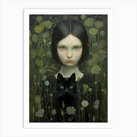 Girl And A Cat Art Print