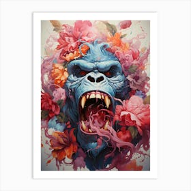 Gorilla With Flowers Art Print