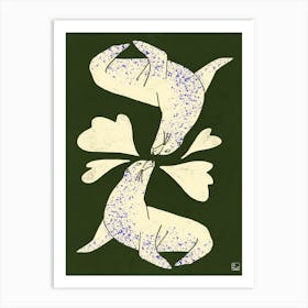 Seals In Love With Green And Blued Art Print