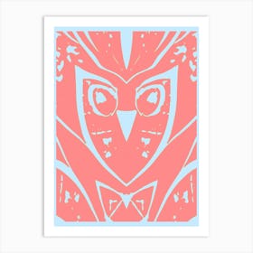 Abstract Owl Salmon Pink And Pastel Blue  Art Print
