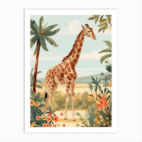 Giraffe In The Grass Colourful Illustration 1 Art Print