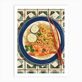 Seafood Pad Thai On A Tiled Background 1 Art Print