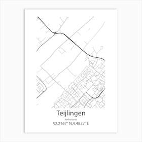 Teijlingen,Netherlands Minimalist Map Art Print