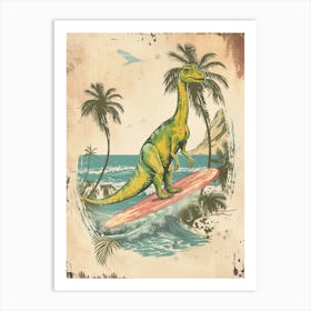 Vintage Apatosaurus Dinosaur On A Surf Board 2 Art Print