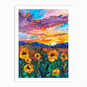 Sunflowers At Sunset Art Print