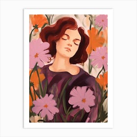 Woman With Autumnal Flowers Phlox 1 Art Print