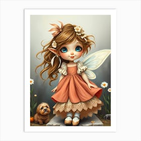 Fairy Girl with puppies Art Print