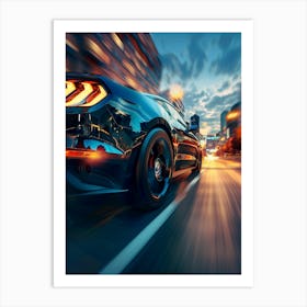 Black Sports Car Driving In The City Art Print