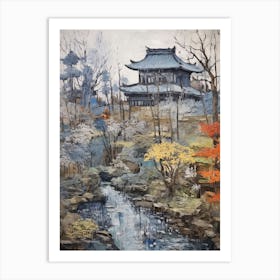 Winter City Park Painting Kenrokuen Garden Kanazawa Japan 4 Art Print