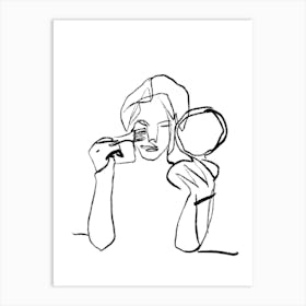 Portrait of a Woman Line Drawing Applying Makeup 02 Art Print