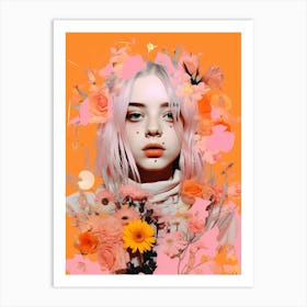 Billie Eilish Orange Floral Collage 3 Art Print