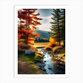 Autumn Trees In A Stream Art Print