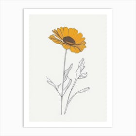 Calendula Floral Minimal Line Drawing 2 Flower Art Print