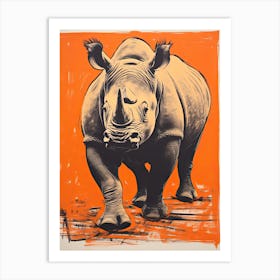 Black Rhinoceros, Woodblock Animal Drawing 2 Art Print