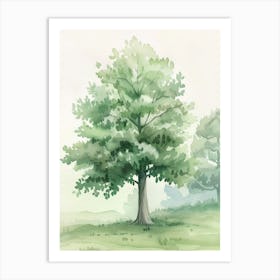 Linden Tree Atmospheric Watercolour Painting 3 Art Print