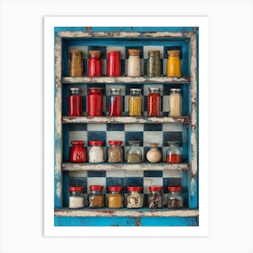 Spices On A Shelf Blue Painting 2 Art Print