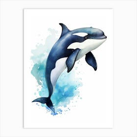 Blue Watercolour Painting Style Of Orca Whale  8 Art Print