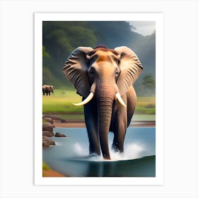 Elephant In The Water Art Print