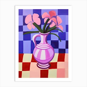 Painting Of A Pink Vase With Purple Flowers, Matisse Style 3 Art Print