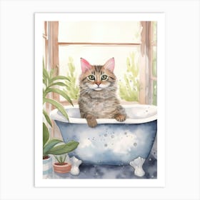 Egyptian Mau Cat In Bathtub Botanical Bathroom 4 Art Print