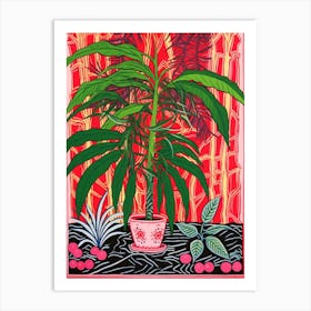 Pink And Red Plant Illustration Areca Palm 2 Art Print