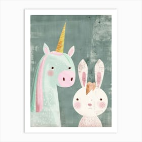 Storybook Style Unicorn & Bunny Art Print