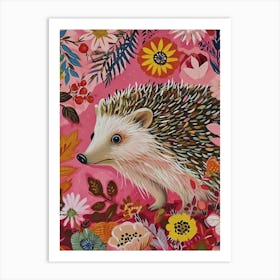 Floral Animal Painting Hedgehog 4 Art Print