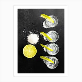 Tequila, salt and lime — Food kitchen poster/blackboard, photo art Art Print