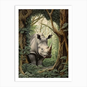 Rhino In The Shadows Of The Trees Realistic Illustration 1 Art Print