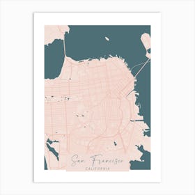 San Francisco California Pink and Blue Cute Script Street Map Art Print