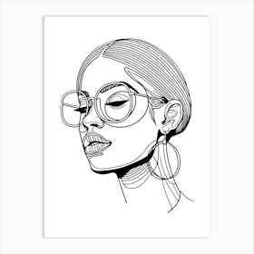 Woman With Glasses Minimalist One Line Illustration Art Print