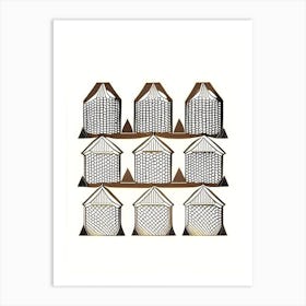 Row Of Beehives 3 William Morris Style Art Print