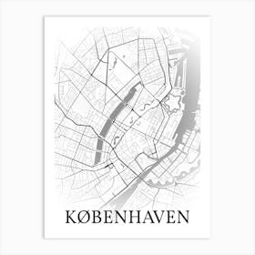 København, Danmark, City Map, Black And White Fade Design Affiche